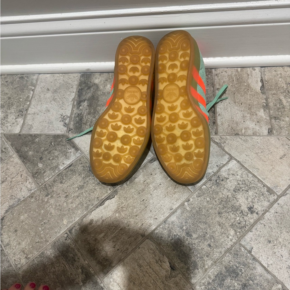 adidas Green Suede Sneakers with Bright Orange Stripes - Picture 11 of 16